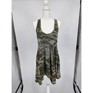 Otomix Womens Camo Rhinestone Handkerchief Hem Racerback Tank Dress Green Size M